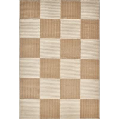 Tappeto con motivo piastrelle in rilievo - crema e beige - 120x160 cm