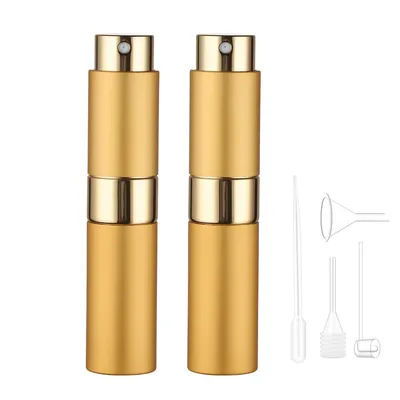 2Pcs 4 Accessories 8ML Perfume Dispenser Bottle W/ 2 Spray Bottle Tubes 1 Funnel, 1 Dropper, 1 Spring Straw, 1 Dispensing Tool
