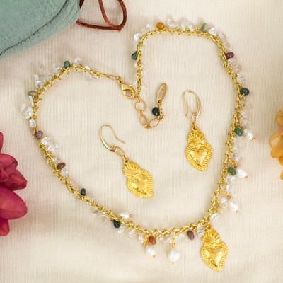 'Christian Sacred Heart-Themed Multi-Gemstone Jewelry Set'
