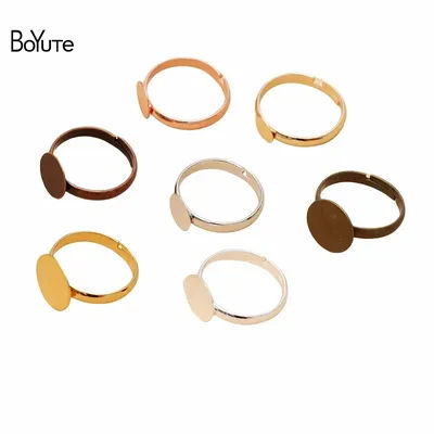 BoYuTe (50 Pieces/Lot) 6-8-10MM Round Flat Base Ring Setting Metal Brass Diy Adjustable Ring Base Jewelry Accessories