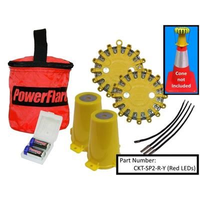 Powerflare 2-Position Cone Adapter Kit with 2-Pack Soft Pack of PowerFlare Lights Red LEDs Yellow Shell CKT-SP2-R-Y
