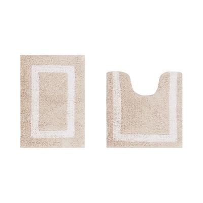 Hotel Collection 100% Cotton 2 Piece (17" X 24" | 20" X 20") Bath Rug Set by Brylane Home in Sand White