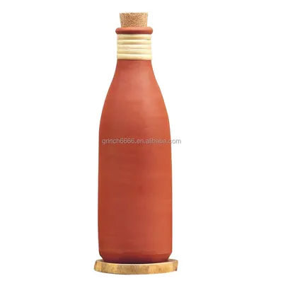 Bottiglia di argilla smaltata personalizzata artigianale personalizzata Bottiglia d'acqua riutilizzabile in argilla di terracotta Contenitore per acqua in argilla ceramica con tazza