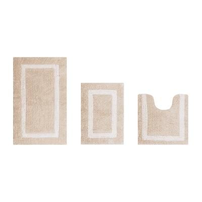 Hotel Collection 100% Cotton 3 Piece (17" X 24" | 20" X 20" | 21" X 34") Bath Rug Set by Better Trends in Sand White