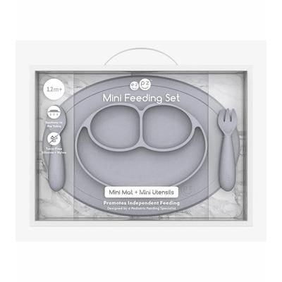 EZPZ Toddler Bundle - Mini Feeding Set + Mini Cup and Straw Training System - Pewter