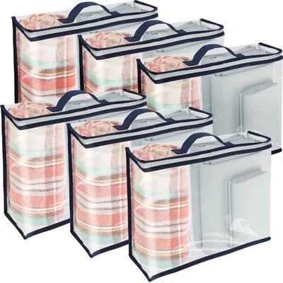 6 Packs Bed Sheet Storage Bags Quilt Clothes Blankets Packing Box Waterproof Dustproof Clear Zippered Pillow Bedding