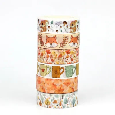 NEW 1PC 10M Decor Mushroom Squirrel Orange Leaves Autumn Washi Tape Set for Scrapbooking Masking Tape Cute Journaling Stationery