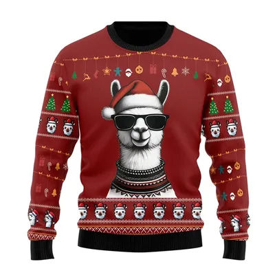 Kawaii Llama Ugly Christmas Sweater For Women Cute Alpaca Girls Tracksuit Holiday Sweatshirts Casual Unisex Sweaters Pullovers