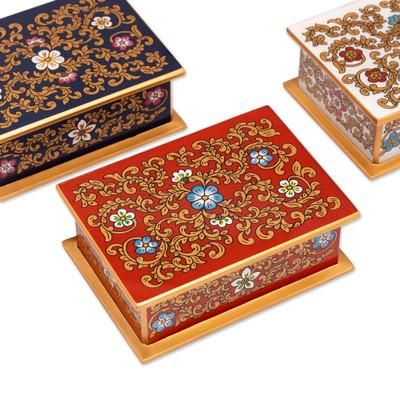 Fancy Florals,'Reverse Painted Glass Floral Decorative Box from Peru'