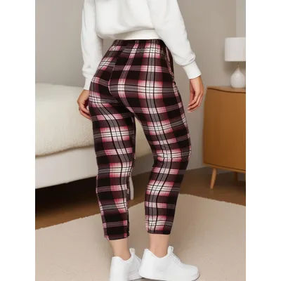 CUHAKCI Plus Size High Stretch Sexy Women's Tight Fitting Red And White checkered Comfortable Sports And Casual Tight Pants