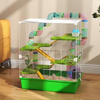 TEMU Hamster Cage With Tunnel Tube System, Gerbil Haven With Water Bottle, Exercise Wheel, Food Dish, Ramps 59 Cm X 36 Cm Cm - Green