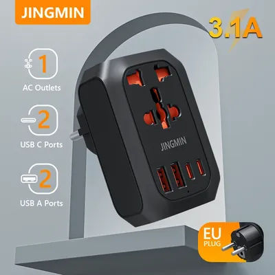 EU UK Plug PD 20W Germany Outlet 9-in-1 Power Socket with 2 USB Fast Charge 2 Type-C Port 10A Power Adapter For Travel Charging