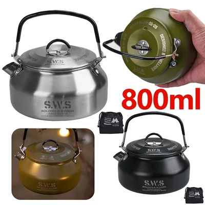 0.8L Water Kettle Portable Ultralight Stainless Steel Camping Water Kettle Outdoor Coffee Pot Teapot for Outdoor Travel Camping