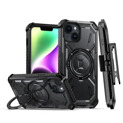 For iPhone 16 15 Plus Pro Max Armor Rugged For MagSafe Magnetic Phone Case Cover With Ring Holder &Belt Clip Holster