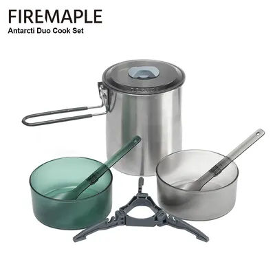 Fire-Maple Antarcti Duo Camping Cooking Set 1.6L Stainless Pot Hiking Picnic Cookware Dishes Tableware Utensil For Tourism