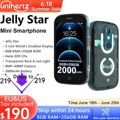 Unihertz Jelly Star Mini Smartphone 8GB 256GB Led Light Unlocked Transparent Backshell Cellphones For Spare Phone