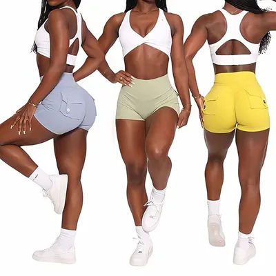 S-XL Nylon Women Scrunch Button Booty Sports Yoga Shorts Cycling Jogging Fitness High Waist Squat Proof Gym Active Leggings XP89