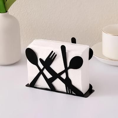 TEMU Cast Iron Napkin Holder Dispenser - Flatware Design For Home, Kitchen, Cafe, Restaurant Table Decor - Black Metal Paper Napkin Organizer - 1 Pack