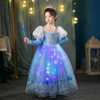 Regina delle nevi Gelido Principessa Fiaba Elsa Abito da damigella Costume per festa a tema Abiti in tulle Luce a LED for Ragazze Bambini Natale Capodanno Settimana del libro Feste Performance