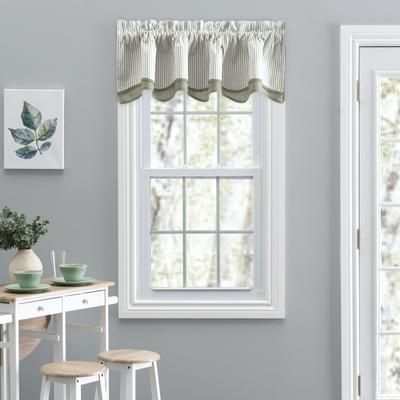 Plaza Stripe 2 Fabric Bradford Valance by Plaza Stripe in Sage