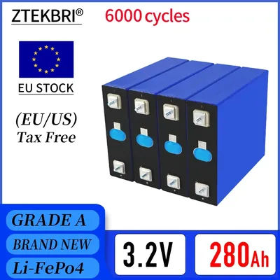 ZTEKBRI 280Ah 3.2V LIFEP04 BATTERY STORAGE ENERGY SYSTEM SOLAR PANNEL RECHARGING FOR DIY 12V 24V 32V 48 PACK BATTERY