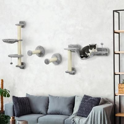 TEMU 4pcs Wall Mounted Cat Shelves, With Hammock, Perches, Ladder, Scratching Post, Cat Wall Furniture For Large Cats