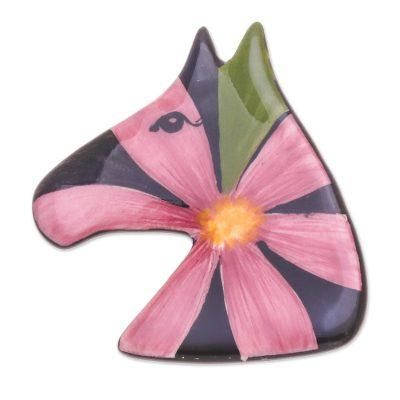 Blossoming Pony,'Multicolored Ceramic Pony Brooch Pin'