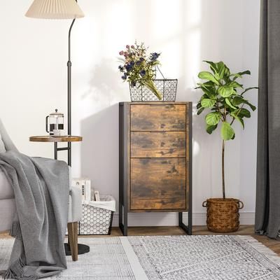 TEMU Bedroom Chest Of Drawers, Industrial 3-drawer Dresser, Storage Drawers Unit With Metal Frame For Living Room, Rustic Brown