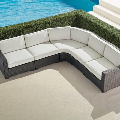 Palermo 5-pc. Curved Modular Set in Bronze Wicker - Quick Dry, Sailcloth Aruba - Frontgate