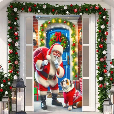 Banderole de Porte Joyeux Noël, Grand Père Noël, Chien, Couverture de Porte, Toile de Fond, Fournitures de ix, Décoration
