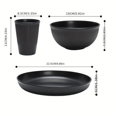 TEMU Complete Set Of Black Pp Plate, Bowl, Cup, Home Use, Soup Bowl, Cup, Tableware Set Suitable For Family Gatherings, Hotels, Halloween, Christmas Gifts