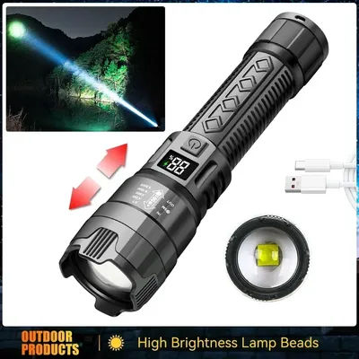 KDULIT Super Bright LED Flashlight Type-C Charging Digital Display Zoom Tactical Flashlight Outdoor Camping Lighting Torch