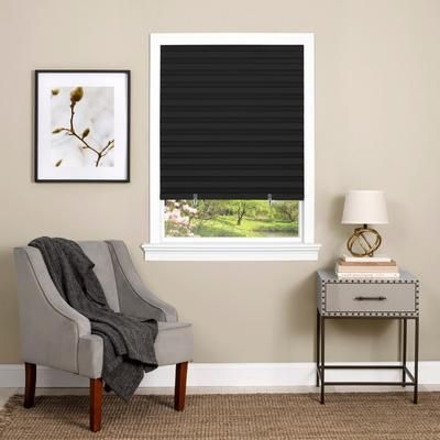 Wide Width Cordless Room Darkening Vinyl Pleated Shade by BrylaneHome in Black (Size 36" W 75" L)