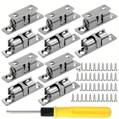 TEMU 10pcs Adjustable Double Ball Catches, 48mm - Polished For Kitchen Cabinets, Wardrobe Doors & Drawer Locks, Silvery