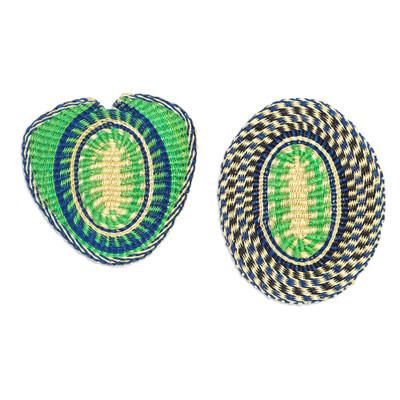 Queen's Love,'Set of 2 Handwoven Green and Blue Raffia Wall Accents'