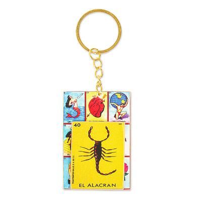 The Scorpion,'Decoupage Wooden Keychain With Mexican Loteria Game Motif'