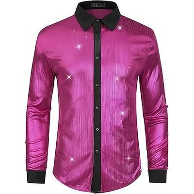 Retrò Vintage Anni '70 Anni '80 Camicia Disco Metallico Lucido Costume Per uomo Costume di Carnevale Halloween Carnevale Performance Feste Club Adulti Camicia