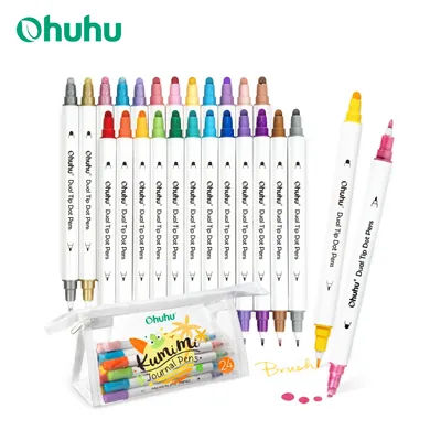 Ohuhu Dot Markers 24 Colors Dot Marker Pens Dual Tip Water-based Metallic Regular Colors Dot Pens for Journal DIY Coloring