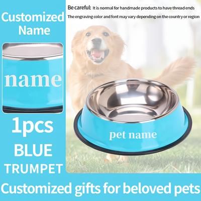 TEMU Custom Engraved Stainless Steel Pet Bowl - Anti-tip, Non-slip Base For , Personalized With Your Pet's Name - Ideal For Food & Water, Perfect Memorial Gift For All Breeds, Dog Bowl