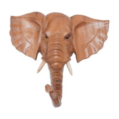 Elephant Presence,'Hand Carved Balinese Wood Elephant Wall Mask from Bali'