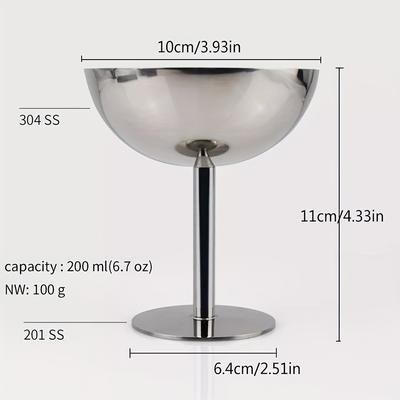 TEMU 1pc, Elegant Stainless Steel Ice Cream Cups, Dessert Bowls, Washable, For Pudding, Mousse, Fruit Salad, Home, Restaurant, Hotel Use, Kitchen Tableware