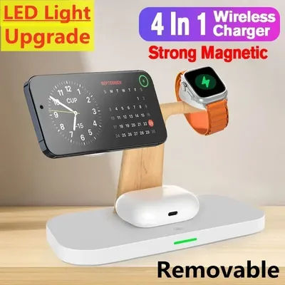 Support de chargeur magnétique sans fil 4 en 1, pour iPhone 16 15 14 13 Pro Max Apple Watch 1-9 AirPods, Station de charge rapide, support de téléphone