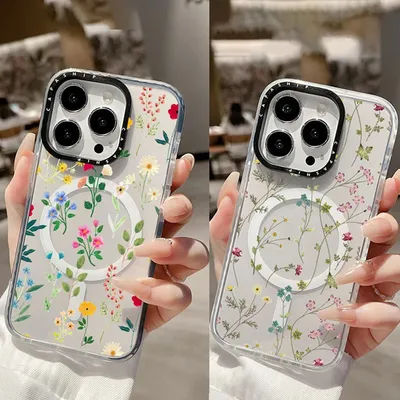 Ins Teman Man Flower Clear Case For Iphone 11 12 13 15 Pro Max Wireless Magnetic Charging Silicone