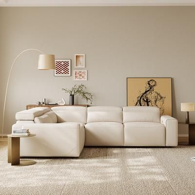 111.02"Power Corner Sofa L-shaped Electric Reclining Couch, 2 Extendable Recliners, Adjustable Headrest, Eco-friendly Leather, USB Charging, Living Room, Beige