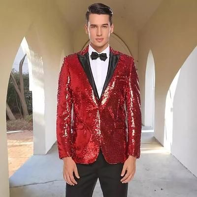 Retrò Vintage Anni '80 Metallico Lucido Smoking Completi Blazer Disco Paillettes Costume Per uomo Costume di Carnevale Natale Halloween Carnevale Cocktail party Festa a Tema Parata dell'Orgoglio