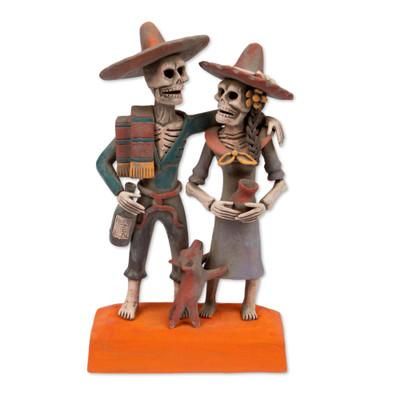 Ancestors Celebrate,'Handcrafted Celebrating Skeleton Couple Ceramic Sculpture'