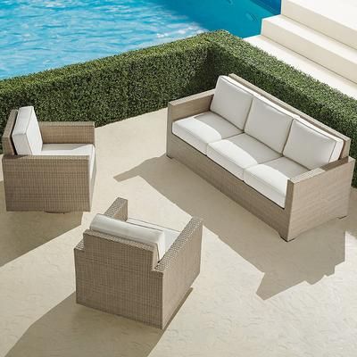 Small Palermo 3-pc. Sofa Swivel Set In Dove Wicker - Quick Dry, Charcoal - Frontgate