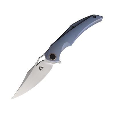 CMB Made Knives Prowler Folding Knife 4.75in Closed Bohler M390 3.75in Satin Blade Blue Titanium Handle Nylon Sheath CMB02W