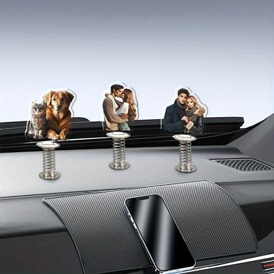 TEMU 1pc/3pcs Customized Acrylic Car Spring Rocker, Shaped Acrylic Car Table Multi-scene Application, Lovers, Pets, Double-sided , According To Photo,