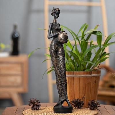 Glorious Dame,'Folk Art Golden and Black Resin Sculpture of Javanese Woman'